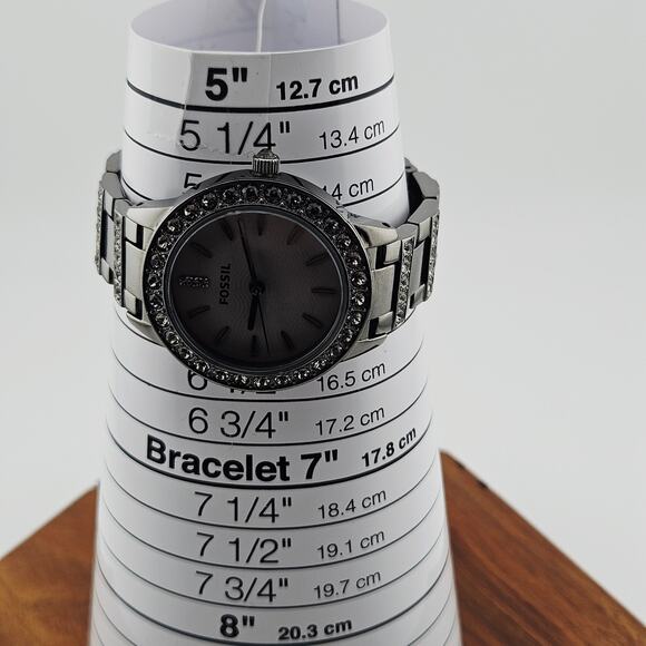 Fossil Women's Gunmetal Silver Bracelet Watch Rhinestone Crystal Bezel ES-3207 - Picture 7 of 7